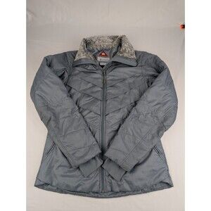 Womens M Columbia Omni-Heat Puffer Jacket Full Zip Quilted Gray Insulated Coat